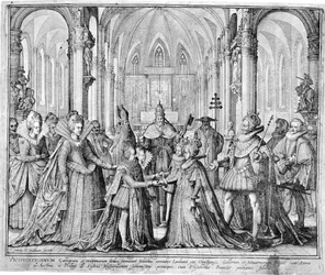 Die Doppelhochzeit von 1615 von Ludwig XIII. (1601-43) mit Anna von Österreich (1601-66) und Philipp von Österreich (1605-65), dem zukünftigen Philipp IV. von Spanien, mit Elisabeth von Frankreich (1602-44)